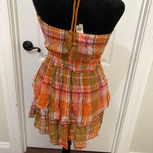 NWT Aerie Plaid Ruffle Mini Dress XS Lurex Thread Tassel Halter Neck – Chic - Picture 8 of 8